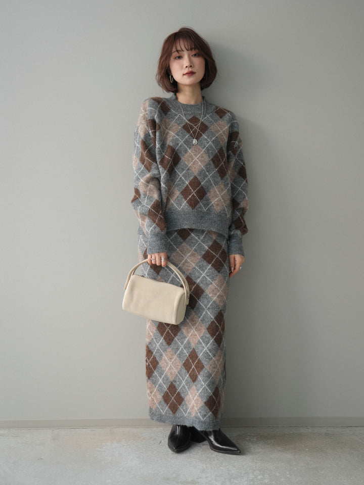 [SET]アーガイルニットプルオーバー&ロングスカートSET UP+選べるアクセセット(2set)