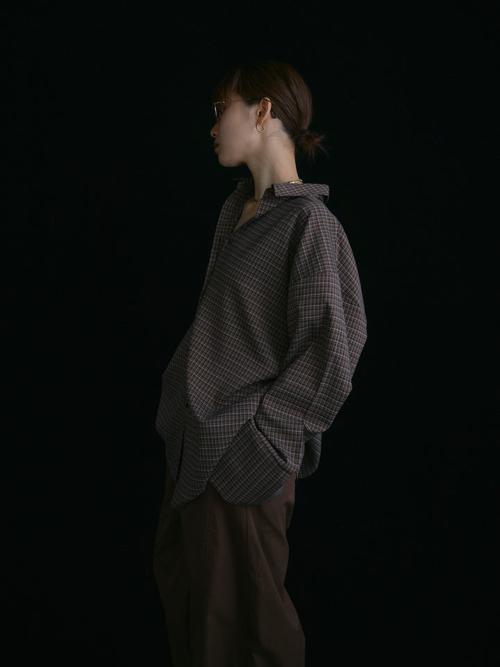 【Allure】[SET]チェックBIGカフスオーバーシャツ+タフタワイドカーブパンツ(2set)