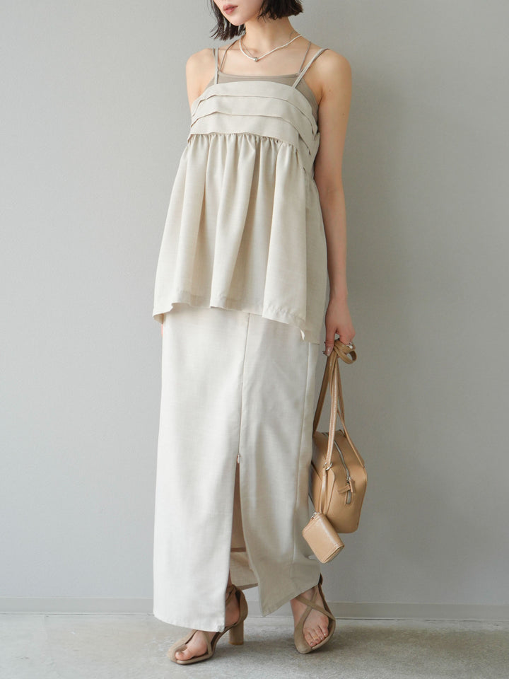 [予約]リネンライクZIPスリットタイトスカート/エクリュ