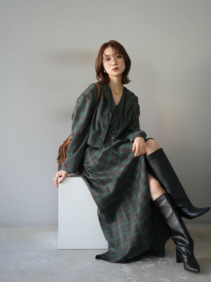 [予約]チェック柄ベスト/グリーン