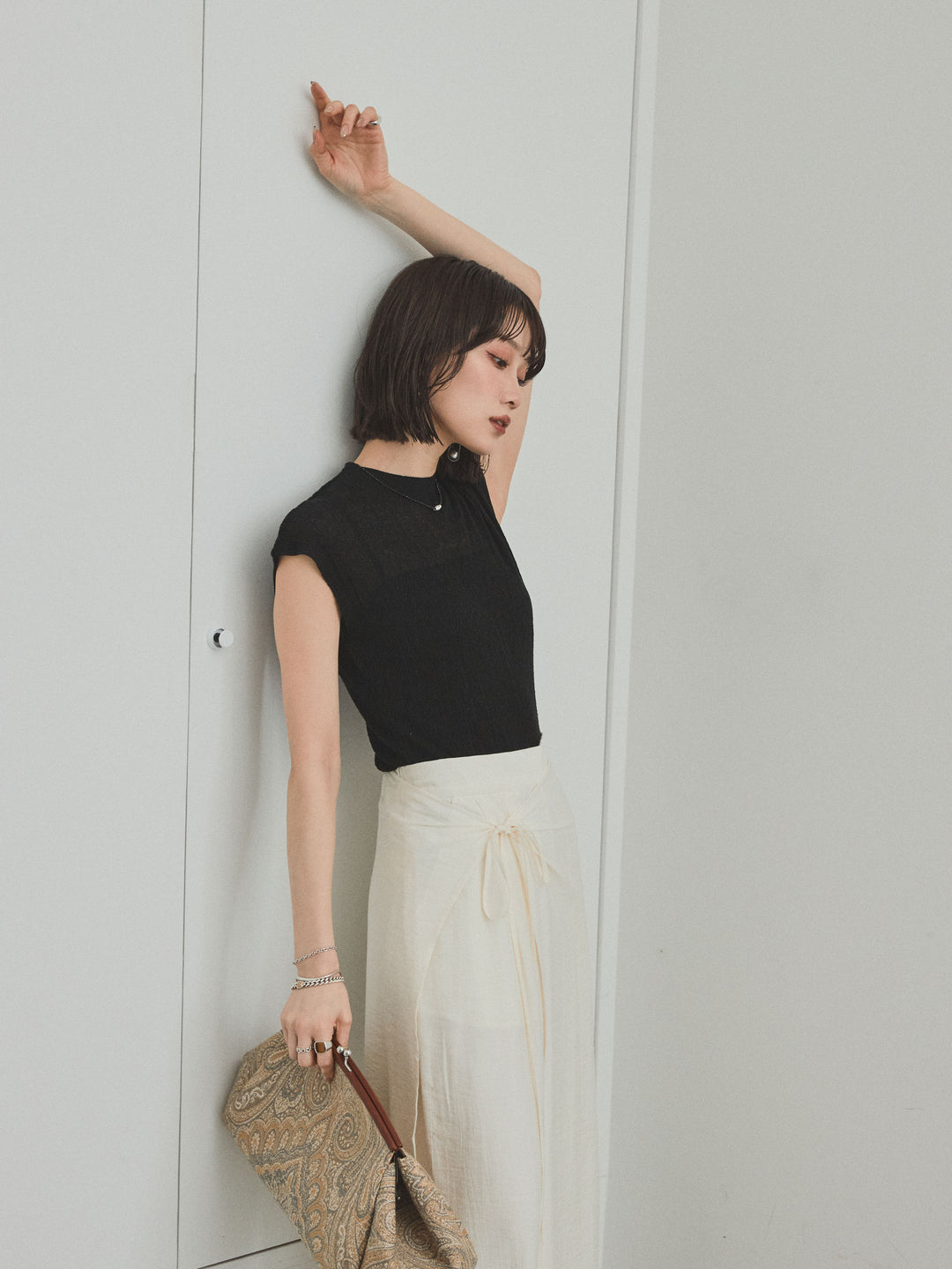 [SET]フレンチスリーブシアーニットトップス+フレンチスリーブシアーニットトップス(2set)