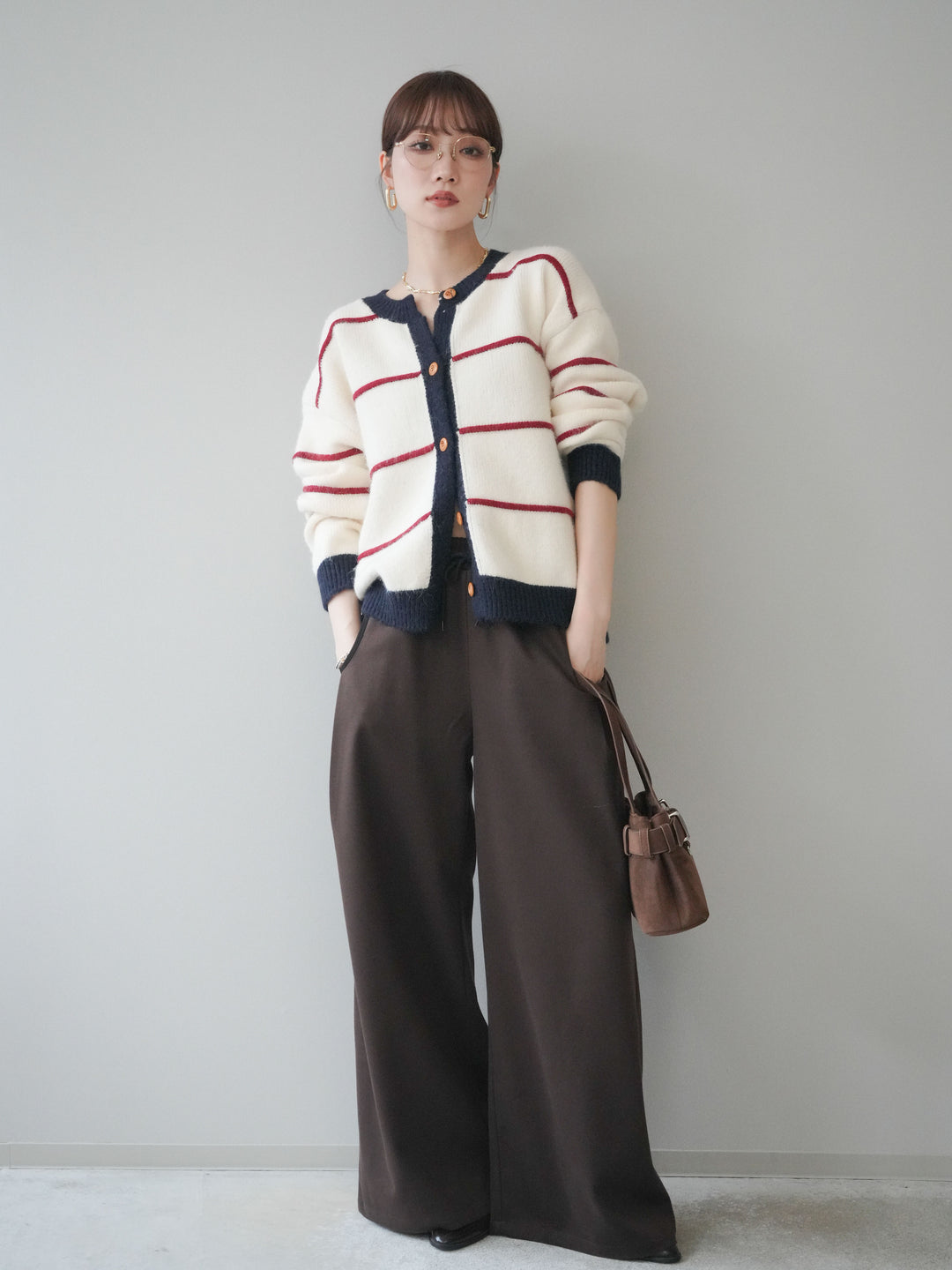 [予約]配色パイピングイージーパンツ/brown
