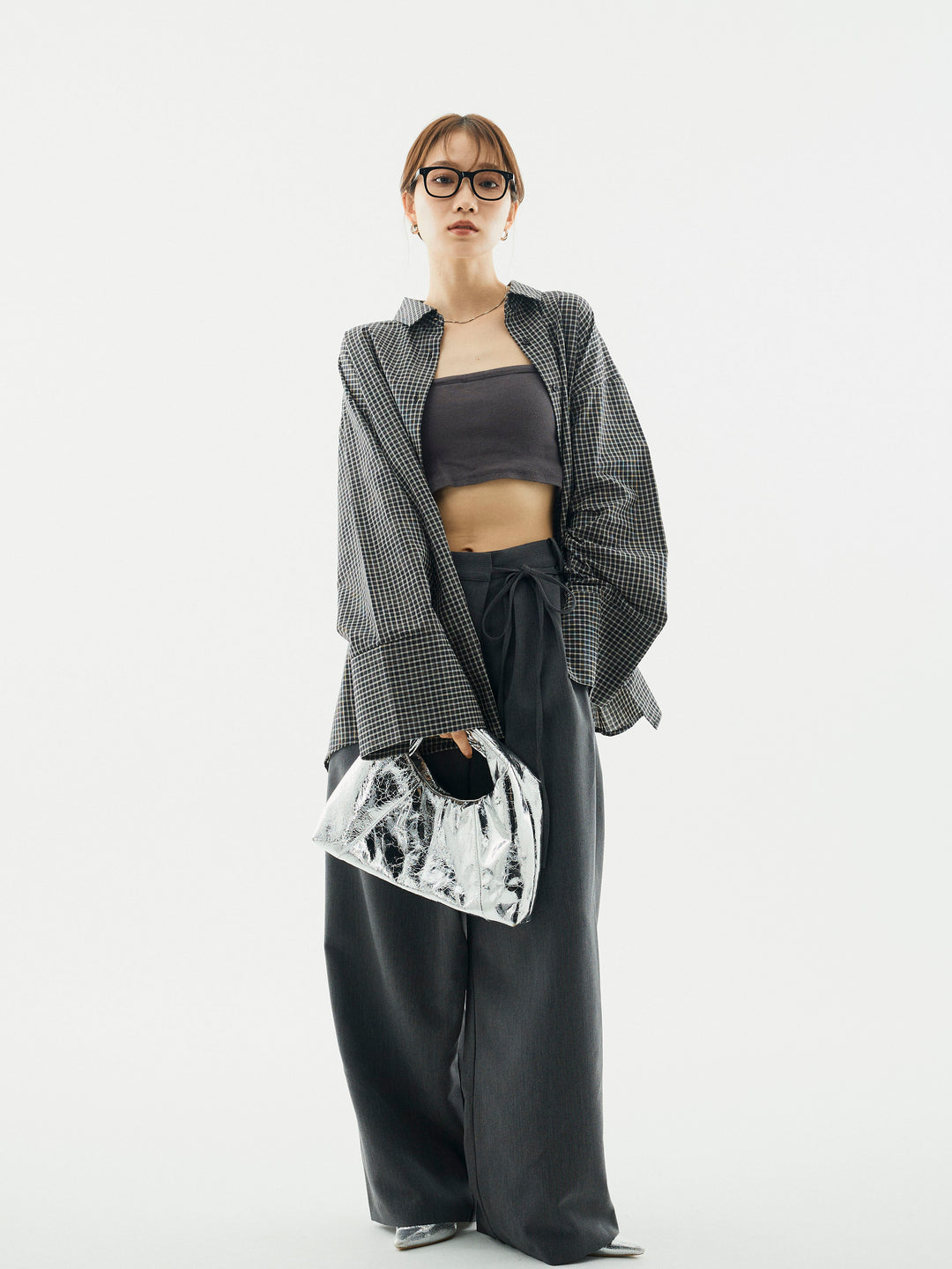 【Allure】[SET]チェックBIGカフスオーバーシャツ+チェックBIGカフスオーバーシャツ(2set)