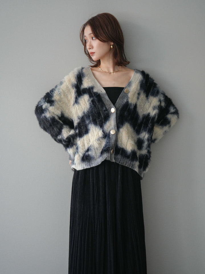 [予約]ニュアンス柄シャギーニットカーディガン/khaki