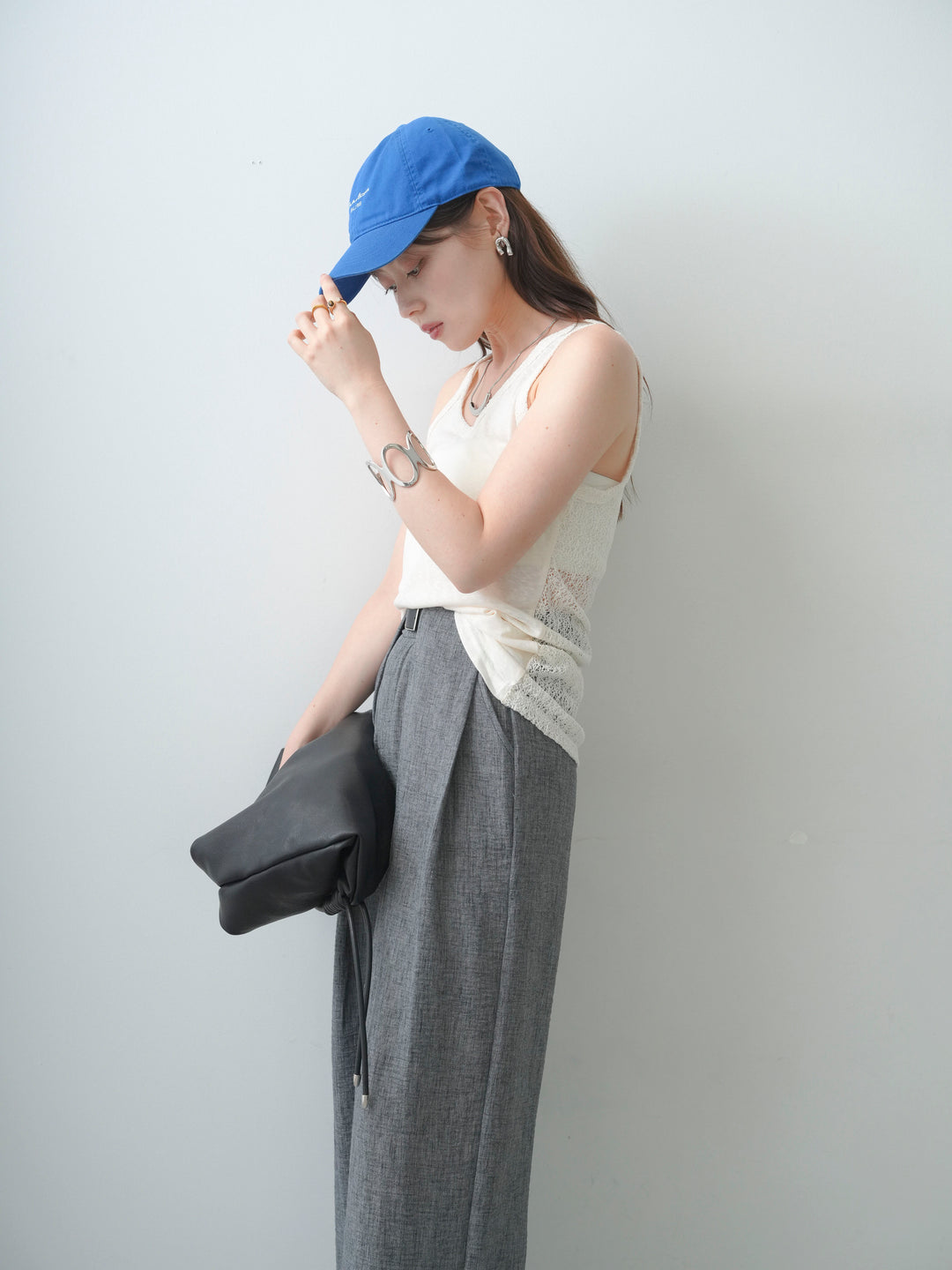 [SET]バックレースタンクトップ+リネンライクベルトループワイドパンツ(2set)