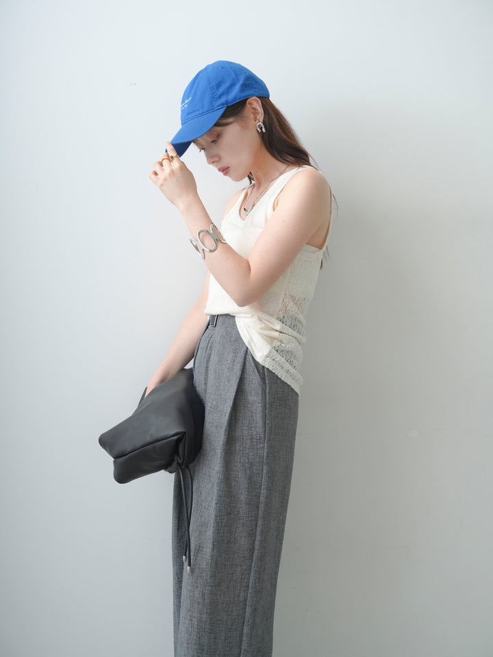 [SET]バックレースタンクトップ+リネンライクベルトループワイドパンツ(2set)
