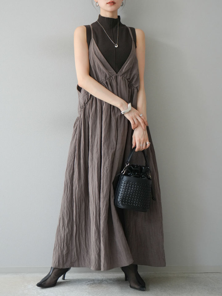 [予約]シボ加工シャイニーキャミワンピース/ブラウン