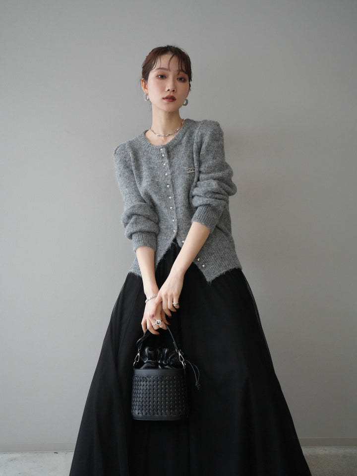 [SET]ブローチ付silverボタンミックスニットカーディガン+選べるアクセセット(2set)