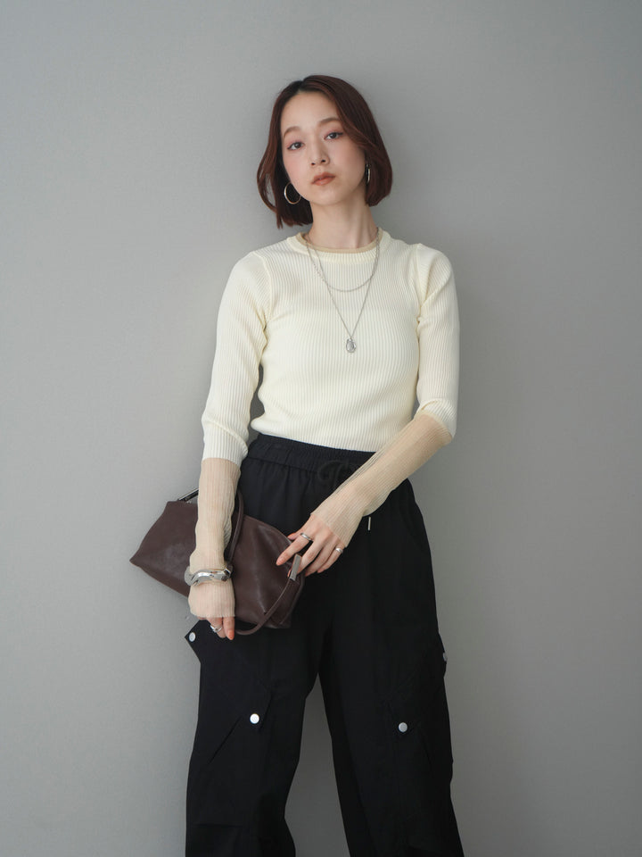 [SET]リブラメシアー切替リブニットトップス+リブラメシアー切替リブニットトップス(2set)