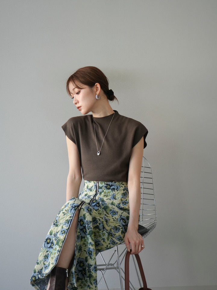 [SET]プチネックフレンチニットトップス+ゴブランフロントジップタイトスカート(2set)