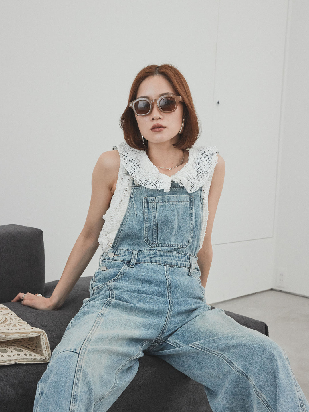 [予約]センターシームデニムサロペット /ライトブルー