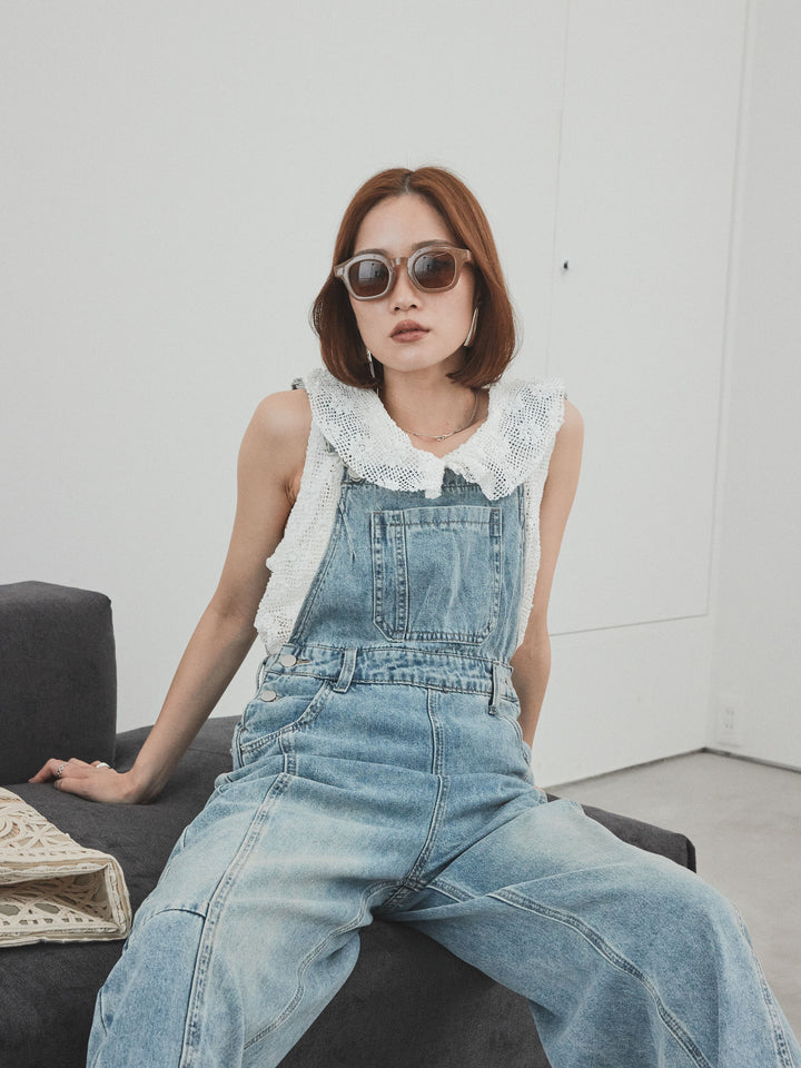 [予約]センターシームデニムサロペット /ライトブルー