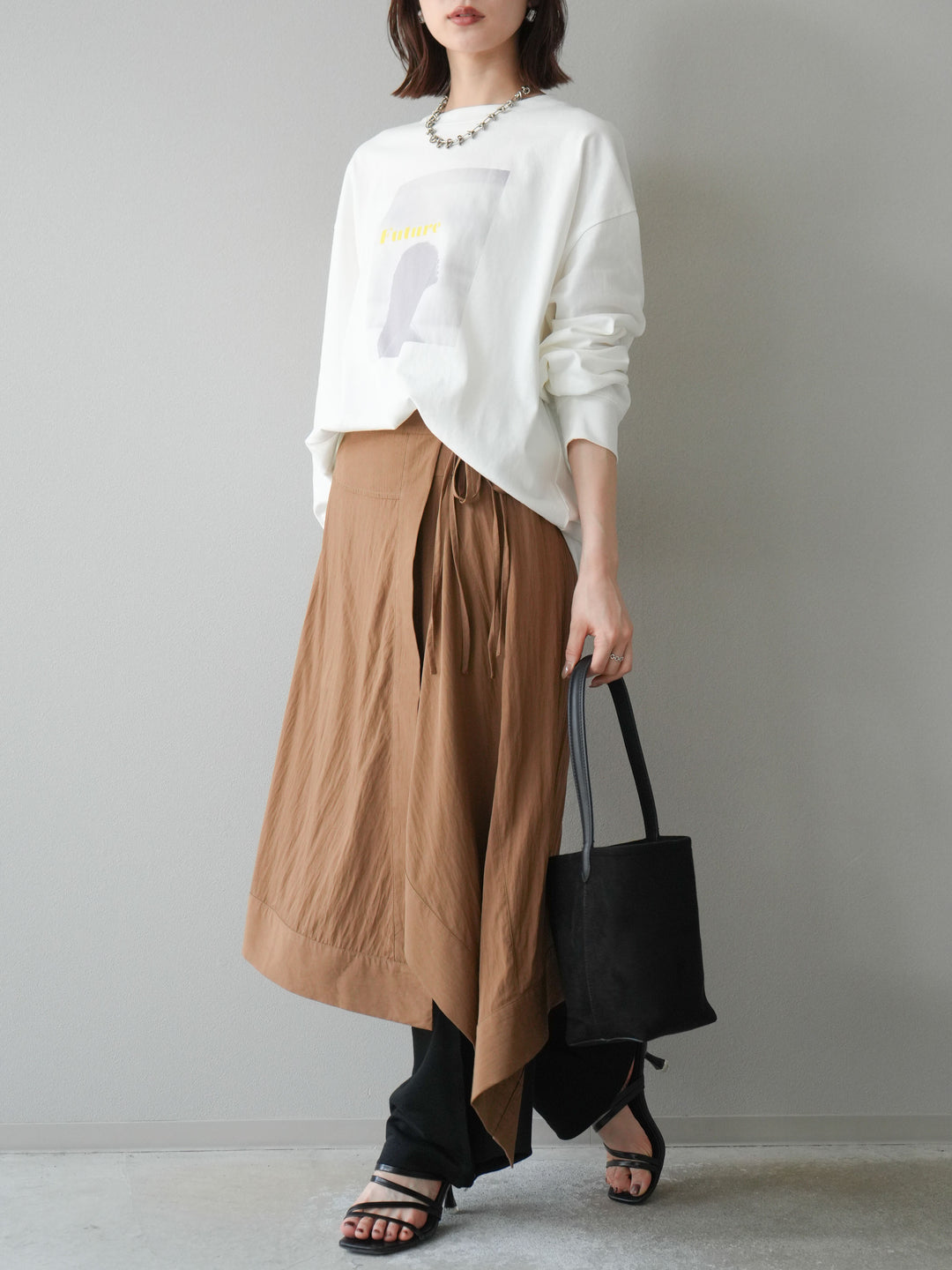 [予約]アシンメトリーレイヤードスカート/ベージュ