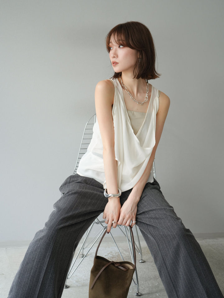 [予約]サイドラインストライプワイドパンツ/チャコール