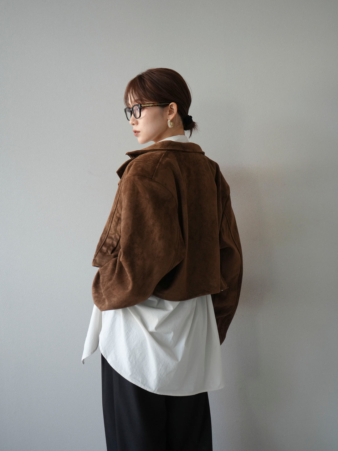 [予約]パンチングデザインスエードショートジャケット/ブラウン