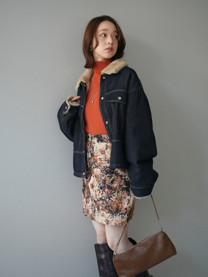[予約]デニム×ファーステンカラーショートジャケット/indigo