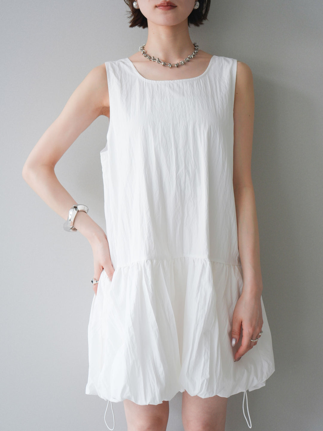 [予約]ドロストバルーンミニワンピース/white