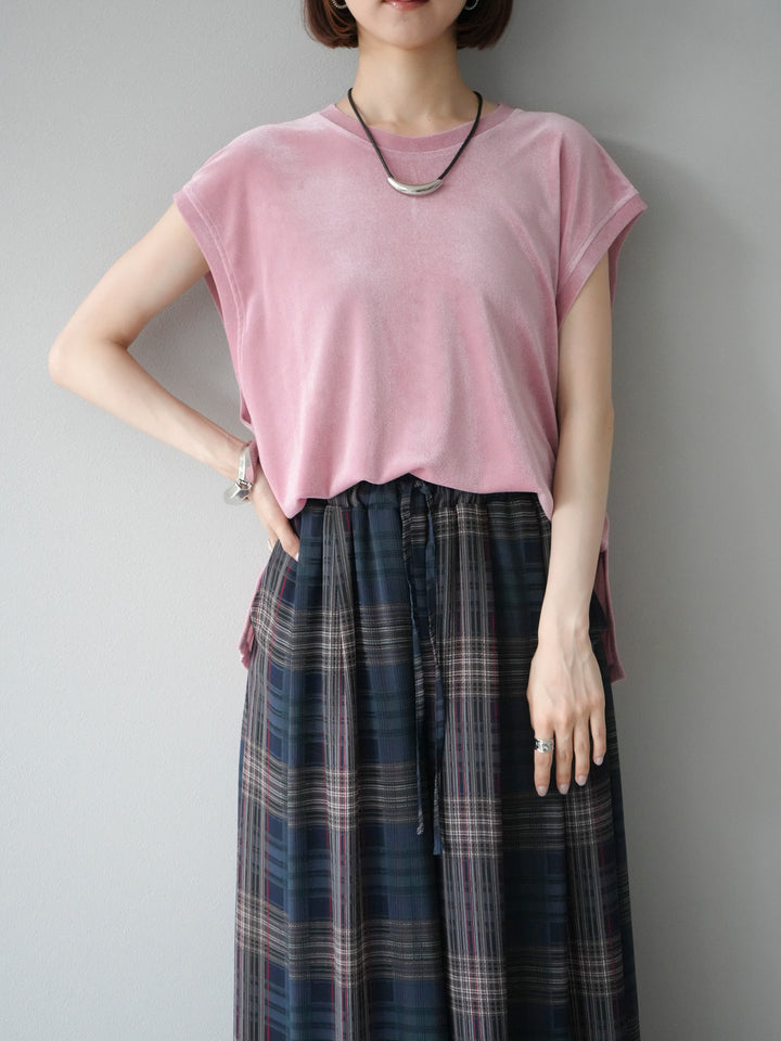 [予約]シアーフロッキーベロアルーズノースリーブTシャツ/ピンク