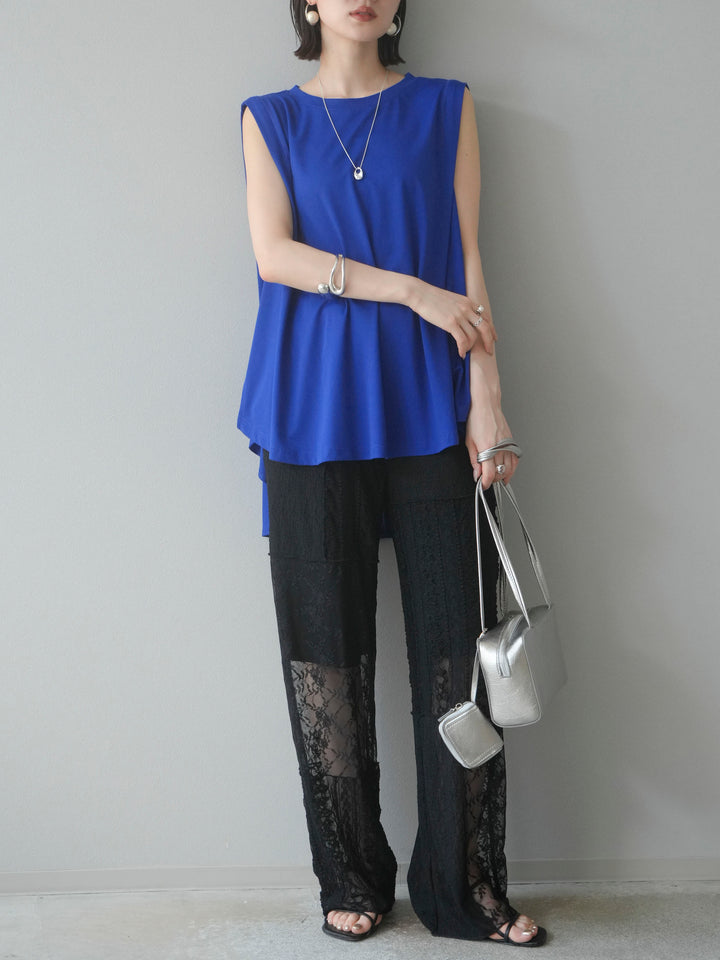 【預購】拼布蕾絲寬褲/黑