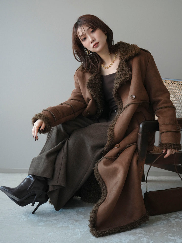 [予約]ムートンロングコート/brown