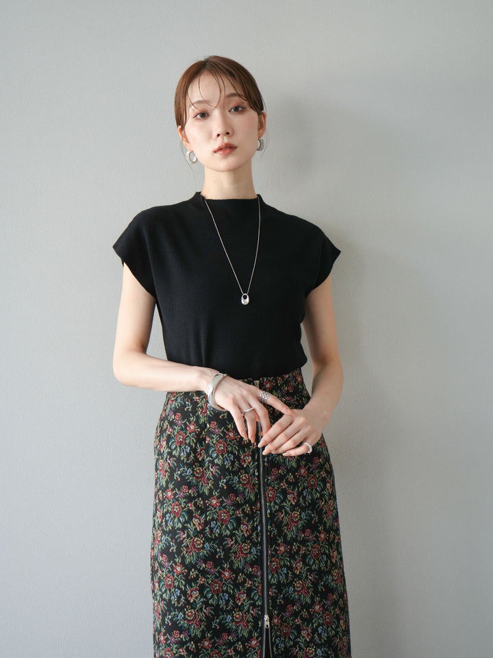 [予約]プチネックフレンチニットトップス/ブラック