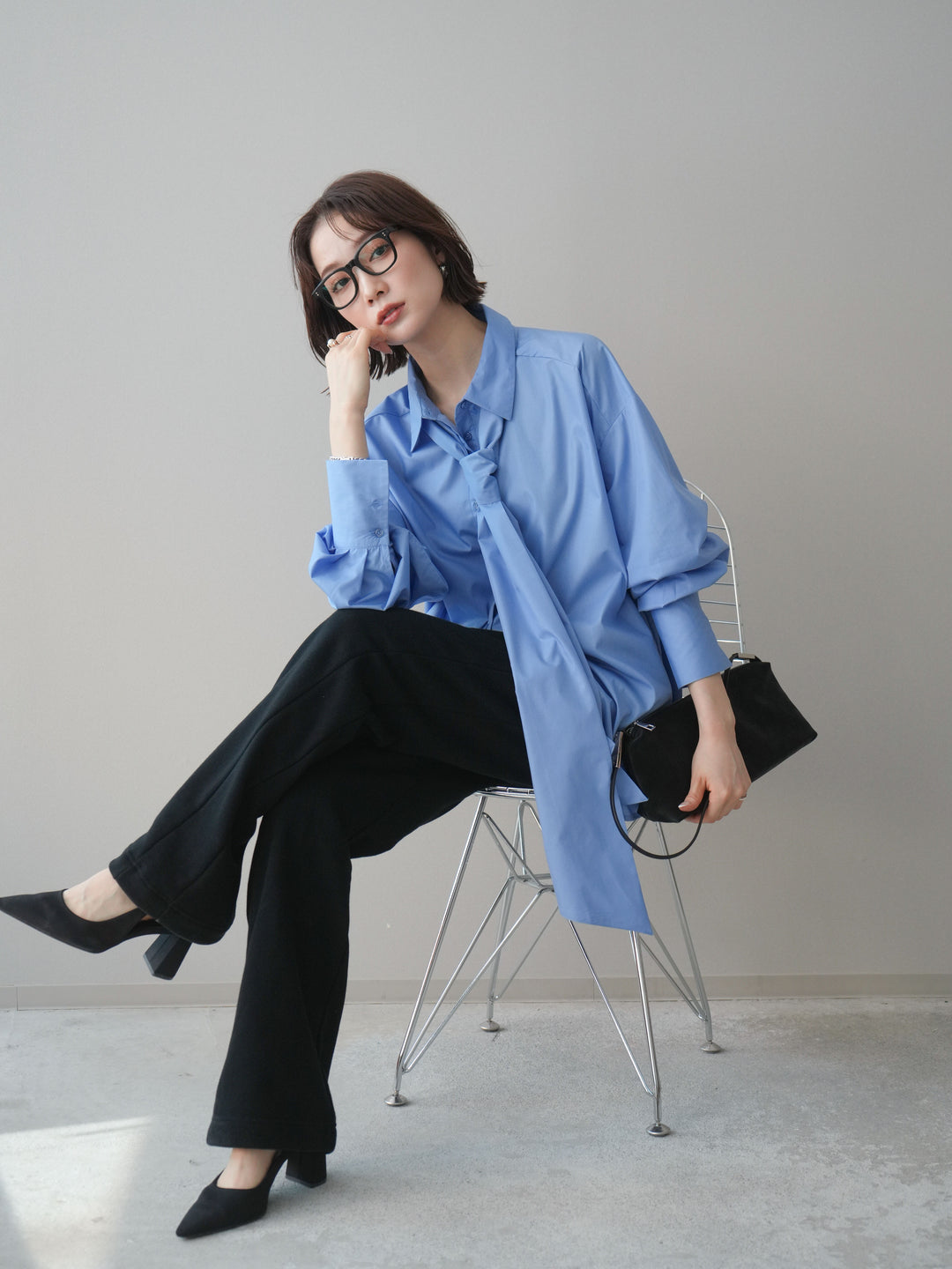 [SET]ボウタイ付オーバーシャツ+選べるアクセセット(2set)