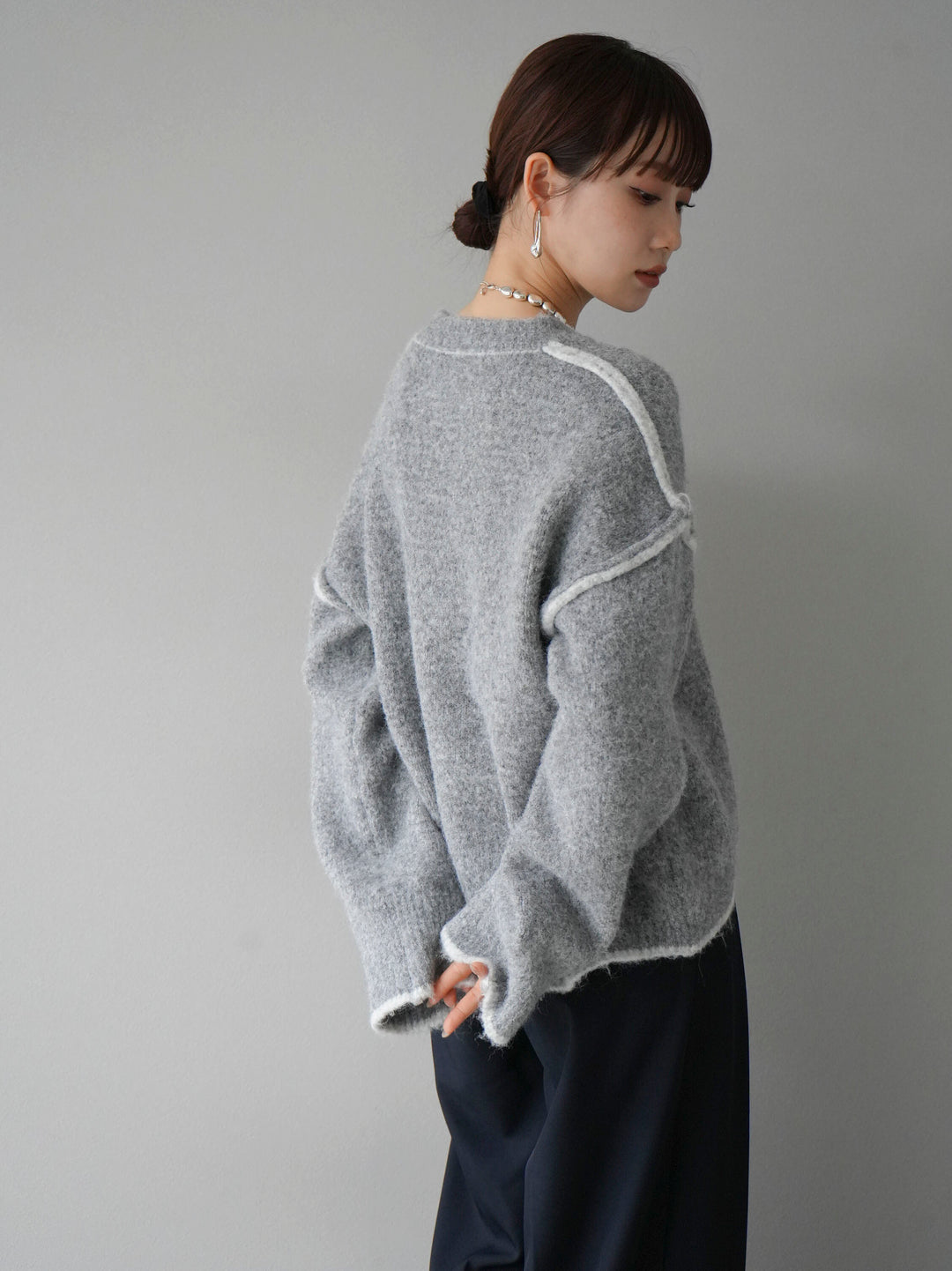 [預訂] 色彩協調針織套頭衫/灰色