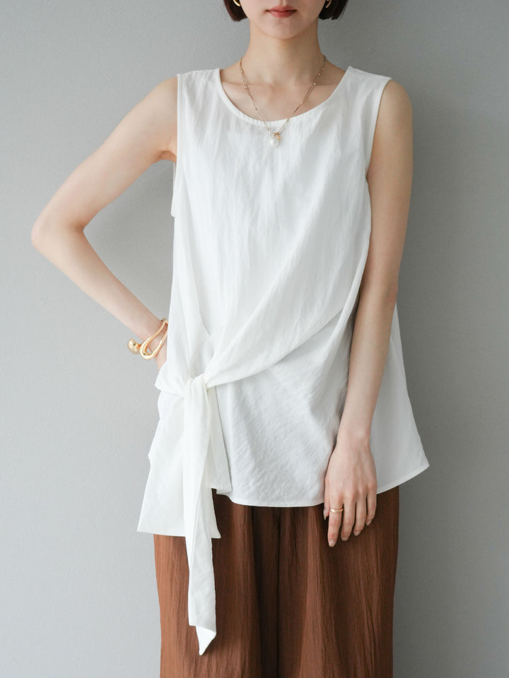 [予約]フロント巻きノースリーブブラウス/ホワイト