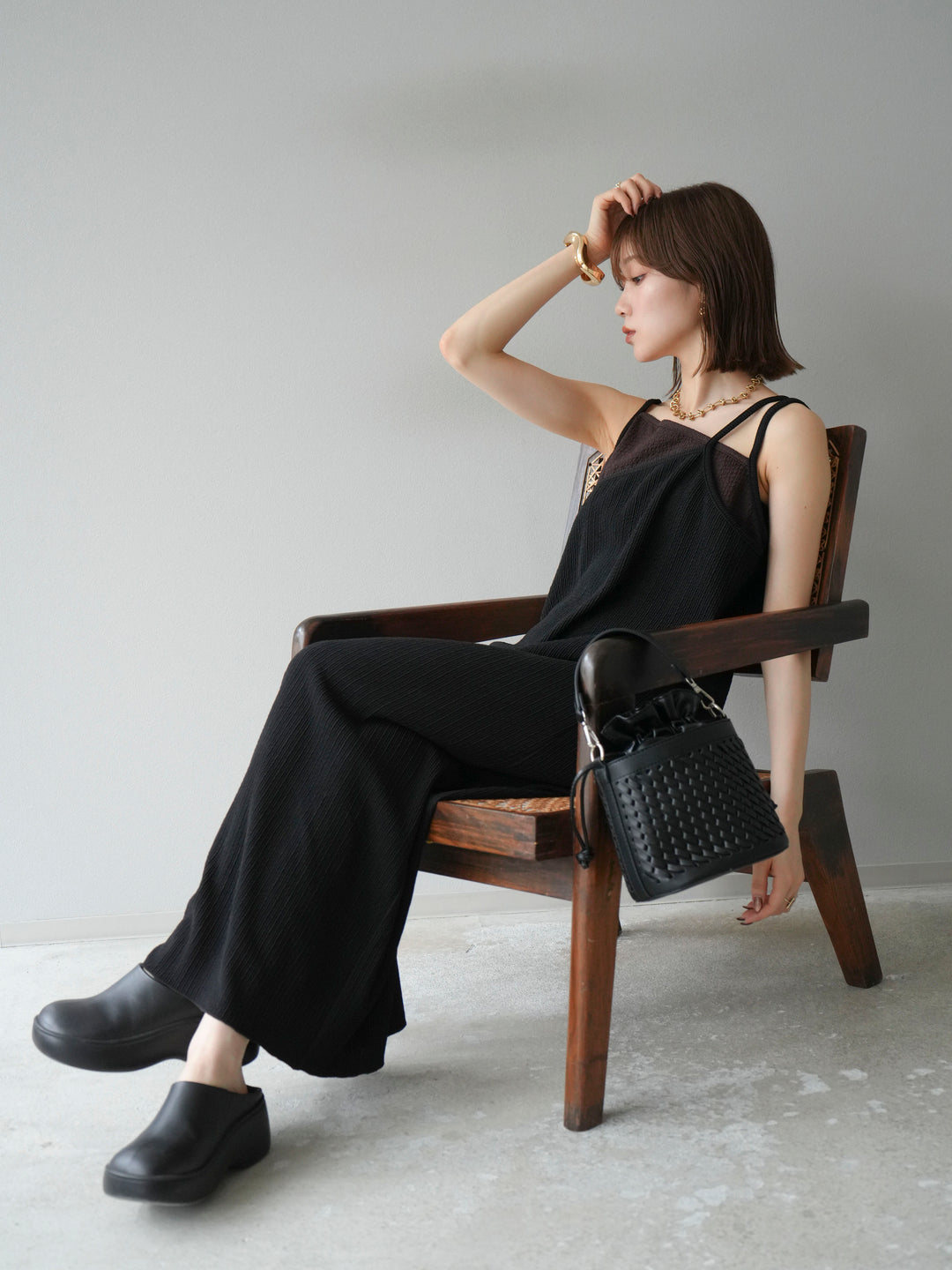 [予約]バイカラーレイヤードキャミワンピース/ブラック