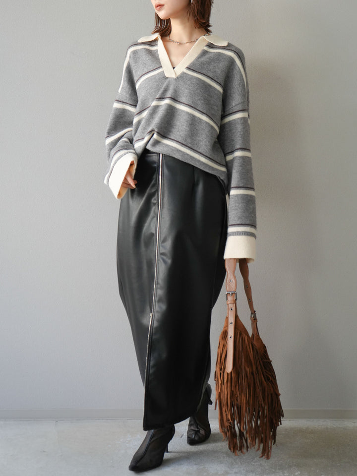 [予約]フェイクレザーZIPタイトスカート/ブラック