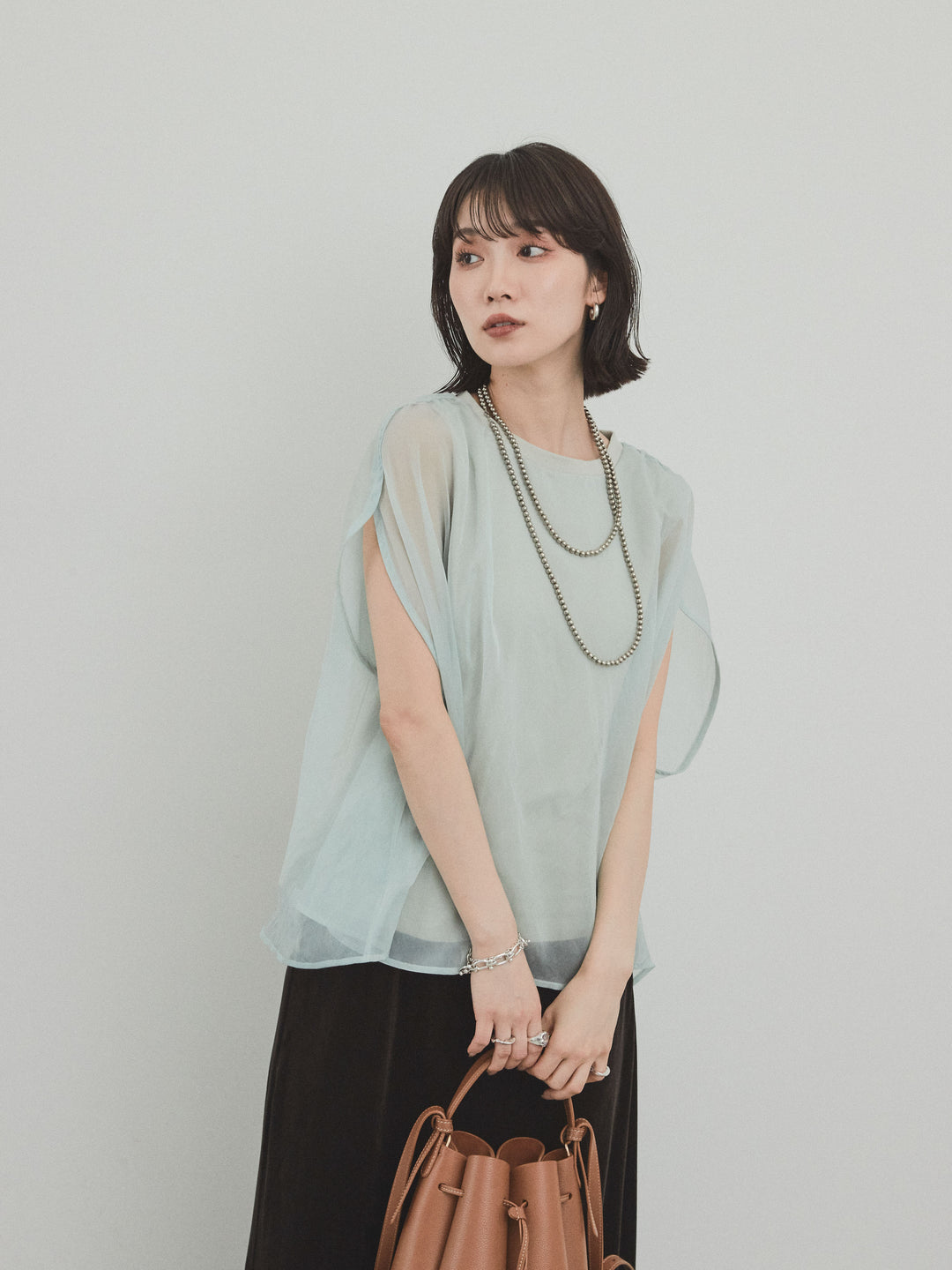 [予約]コンパクトスムースシアーレイヤードトップス/ミント