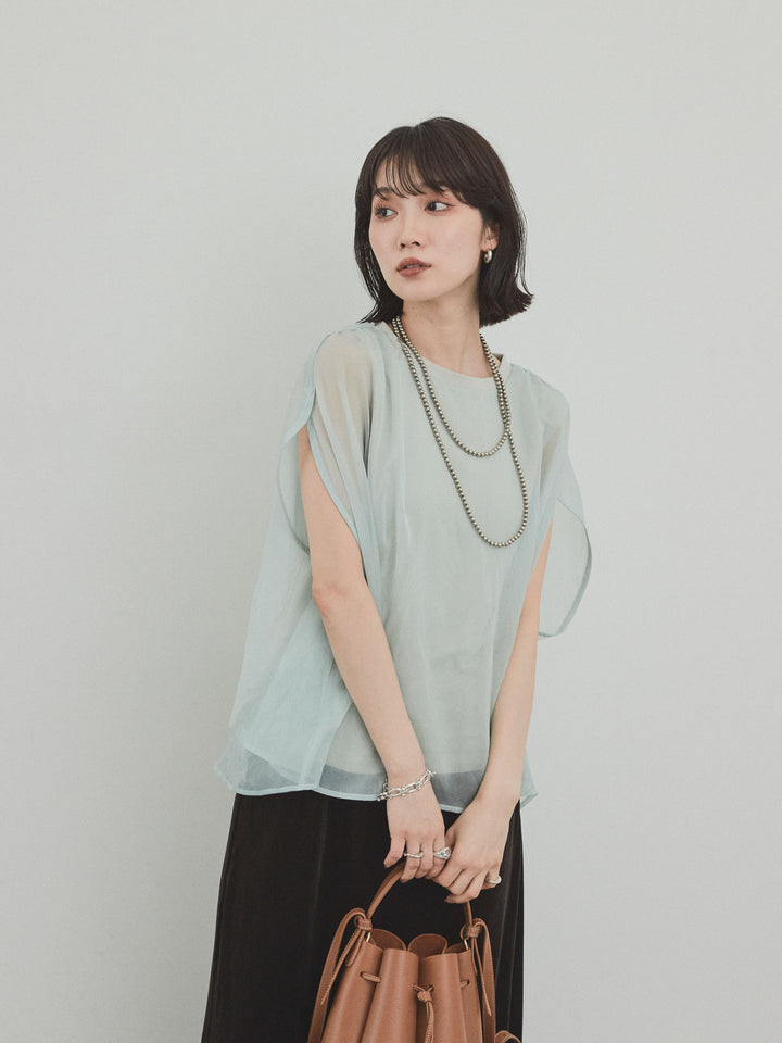 [予約]コンパクトスムースシアーレイヤードトップス/ミント