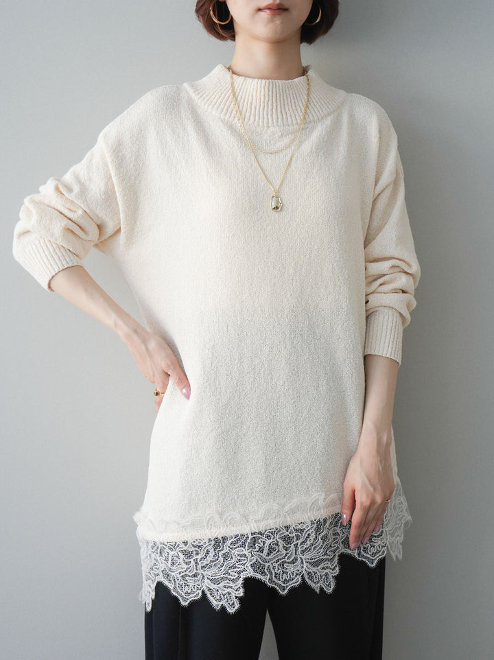 [SET]アシンメトリーレースヘムニットプルオーバー+2WAYデザインスウェットパンツ(2set)