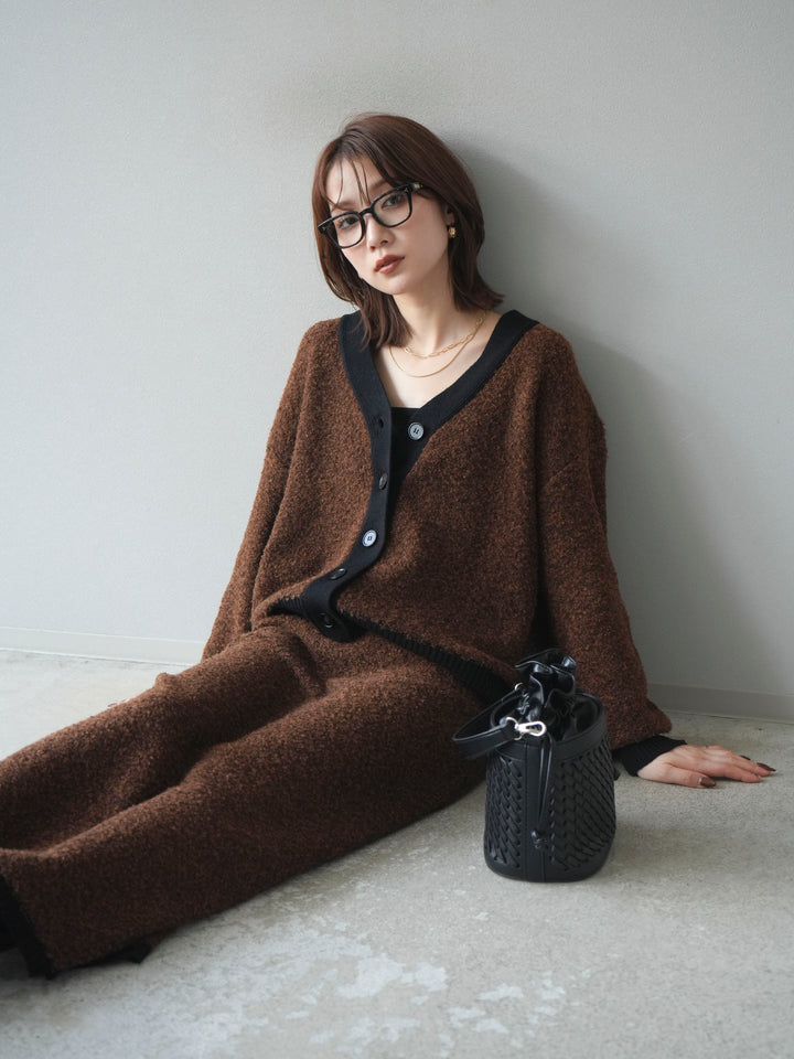 [予約]ブークレバイカラーニットカーディガン/brown