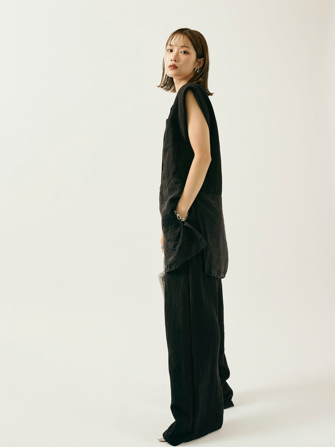 [SET]オーガンジーヘムブラウス＆ワイドパンツSET UP(2set)