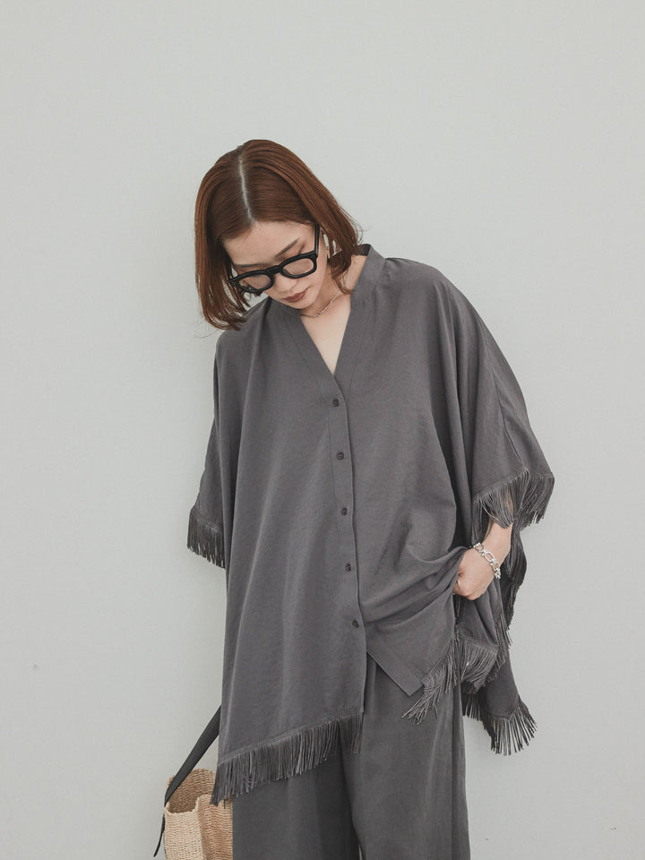 [SET] 方形流蘇斗篷襯衫 + 方形流蘇斗篷襯衫（2 件套）