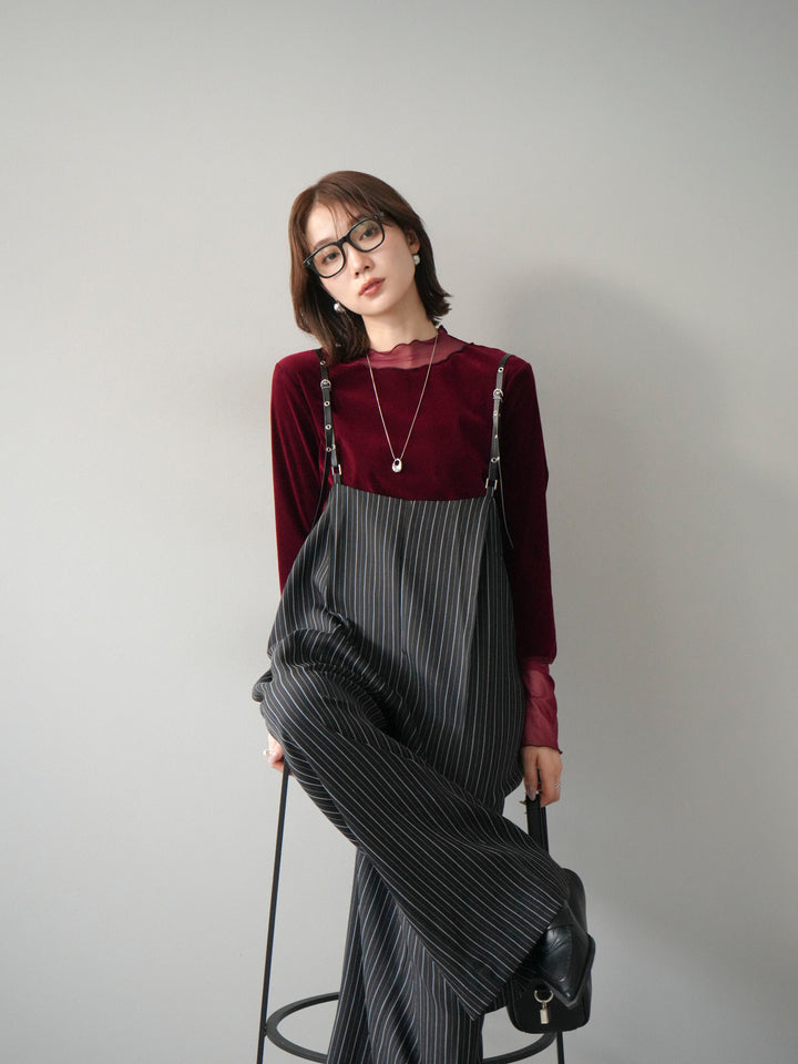 [予約]ヘリンボーンストライプサロペット/ブラック