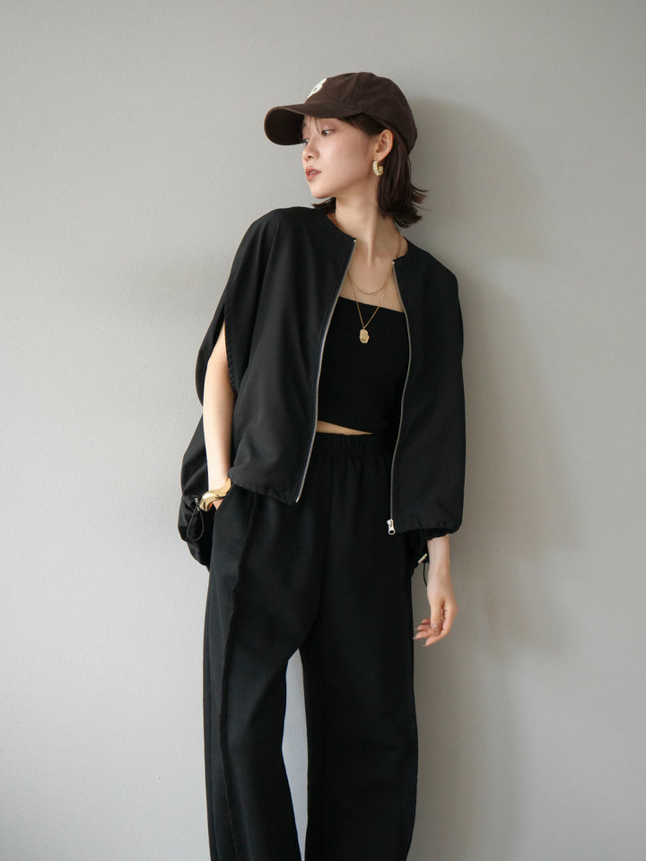 [予約]スリーブレスドロストZIPブルゾン/ブラック