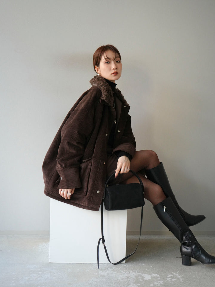 [予約]コーデュロイボア襟フライトジャケット/ブラウン