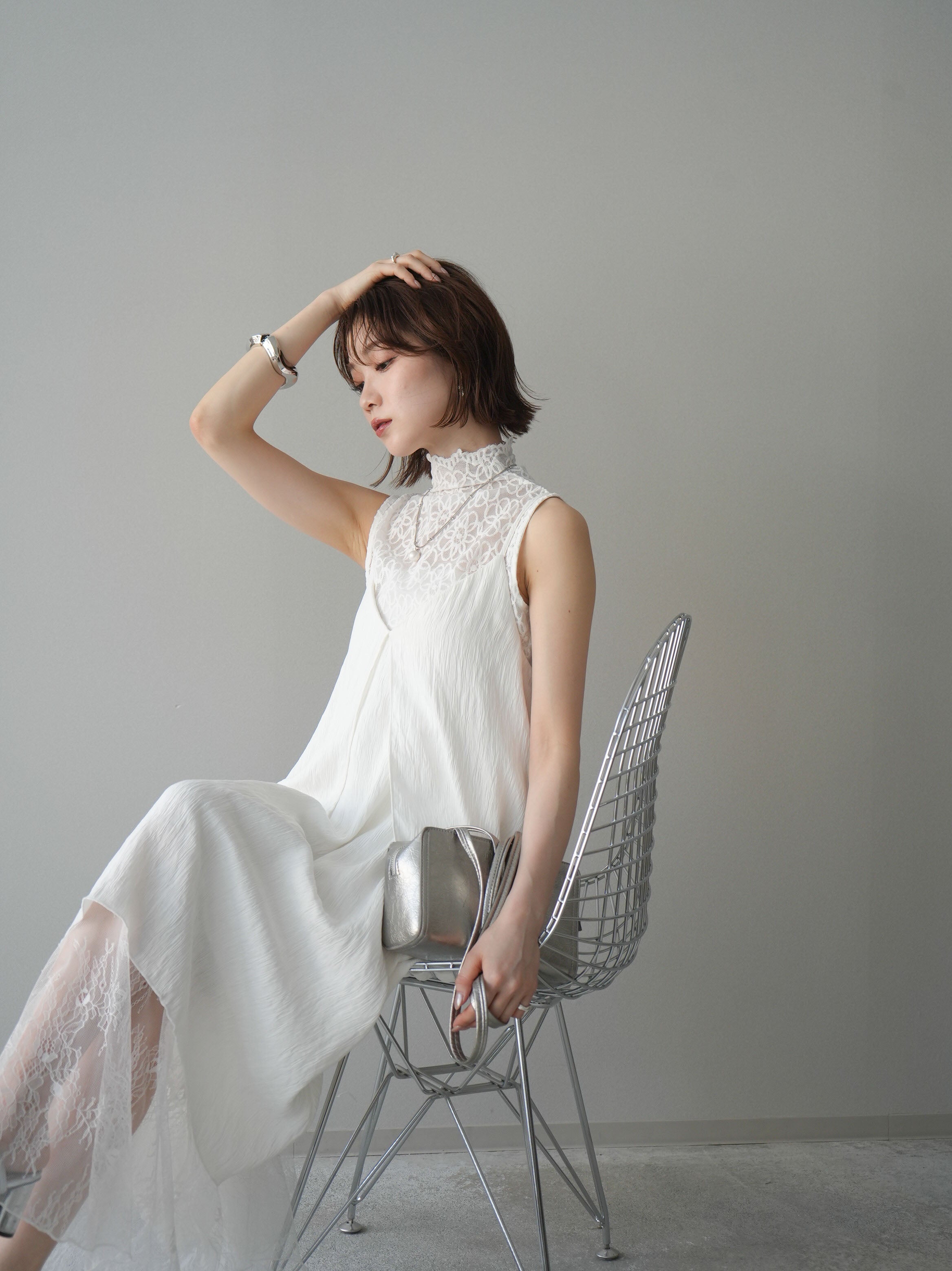 予約]レース切替アシンメトリーワンピース/white – Lumier
