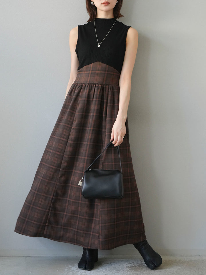 [SET]テレコ×チェックドッキングノースリワンピース+選べるアクセセット(2set)