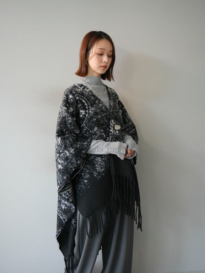 [予約]アブストラクト柄ストールポンチョ/ブラック