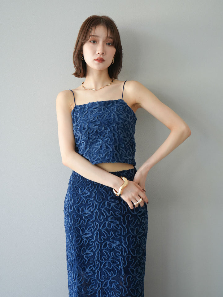 [予約]パイピングフラワーシアーベロアキャミソール/ネイビー