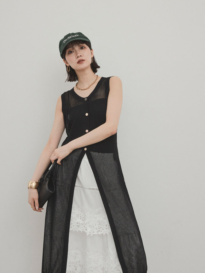 [SET]アソートボタンニットロングジレ+スカラップレースロングスカート(2set)