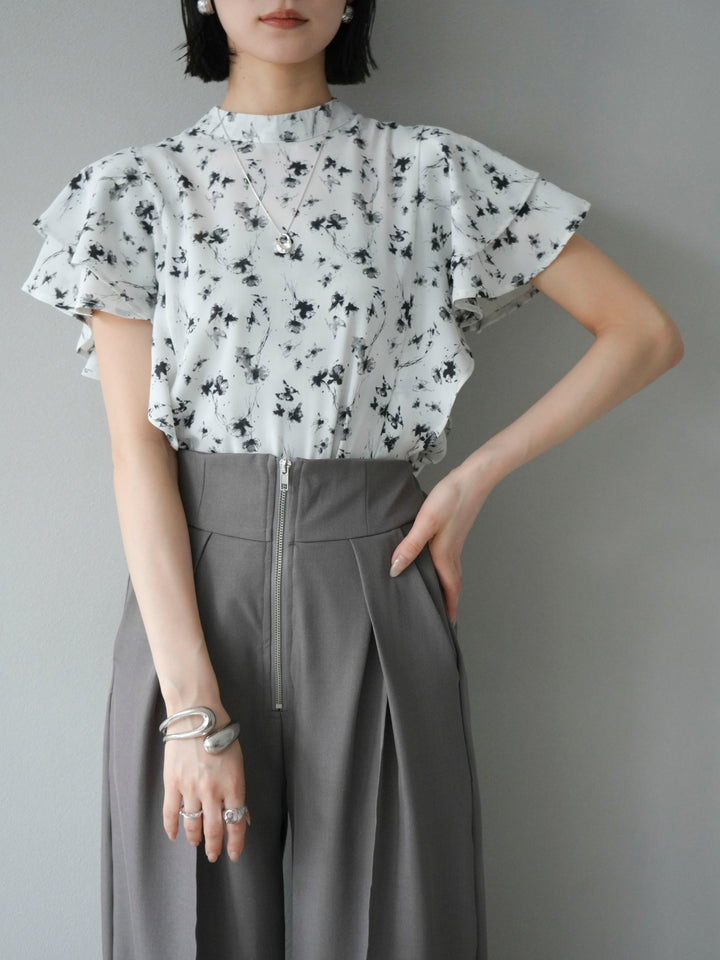 [予約]フラワーモチーフラッフルスリーブブラウス/ホワイト