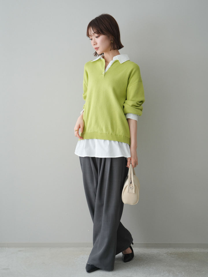 [予約]ウエストバイカラータックワイドパンツ/gray