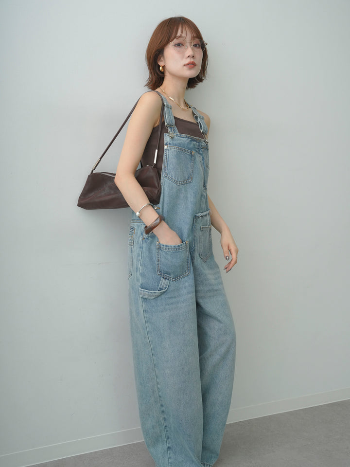 【預購】設計口袋牛仔背帶褲 / 藍色