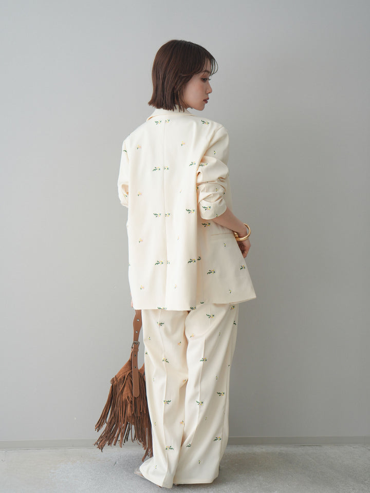 [予約]フラワー刺繍タックパンツ/ivory