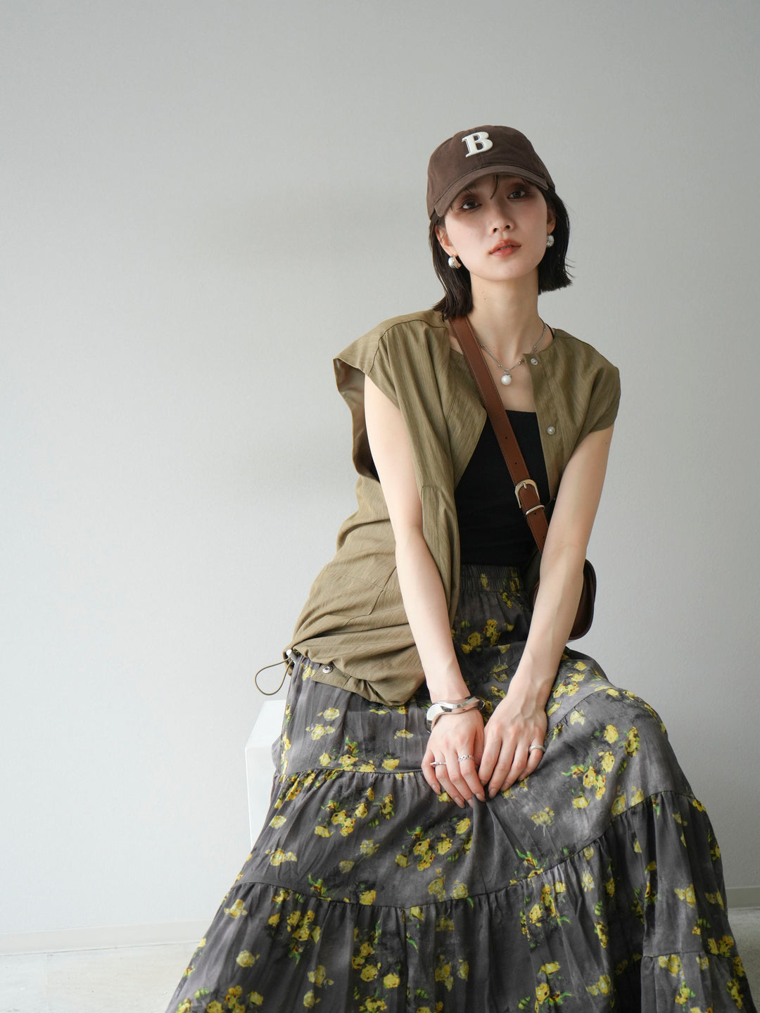 [SET]リネンライクドロストバルーンブルゾン+フラワーワッシャープリーツスカート(2set)