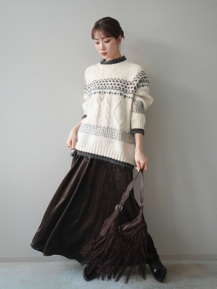 [予約]ワッシャーベロアプリーツスカート/brown